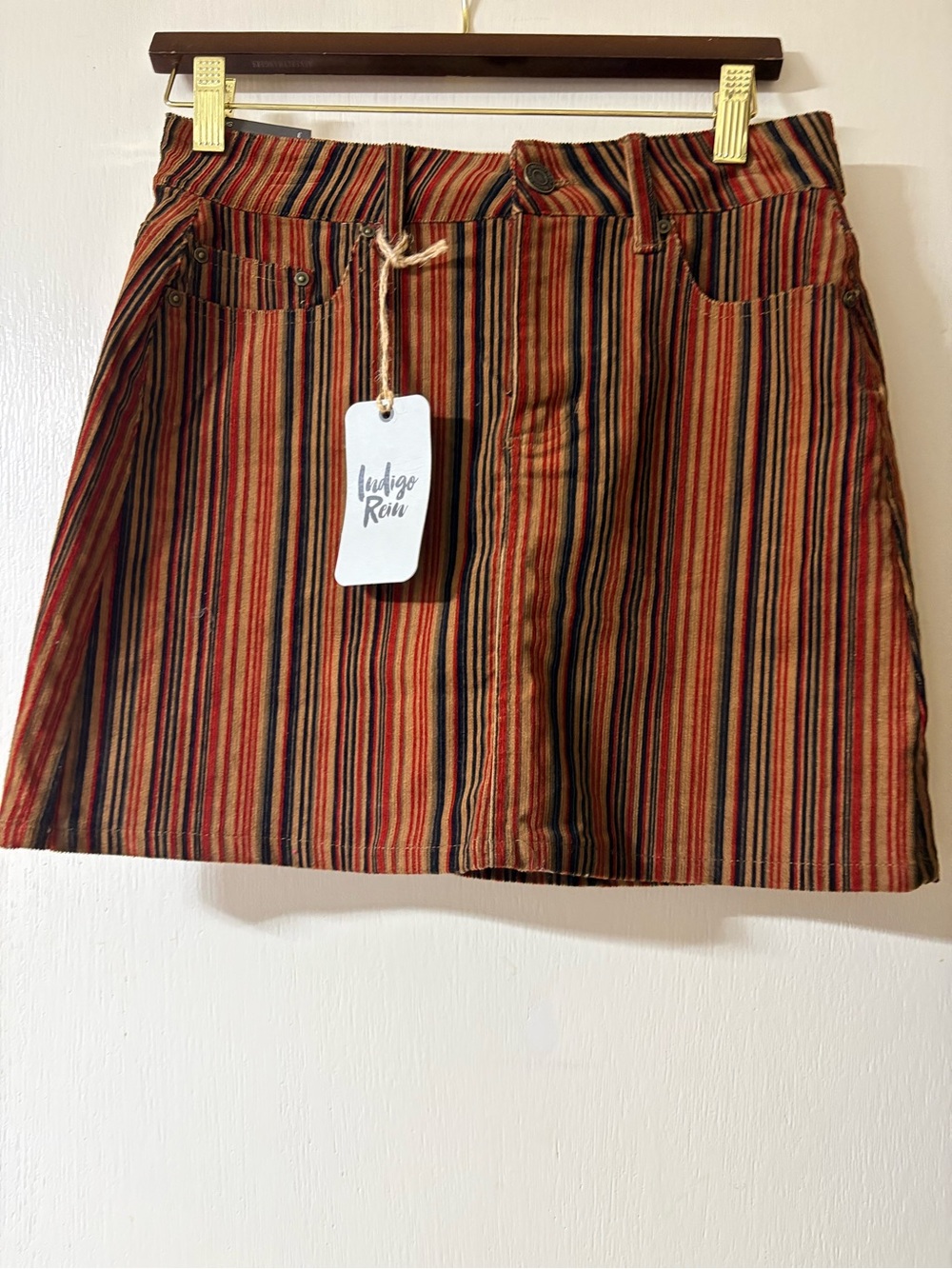 Indigo Rein Striped Mini Skirt - Rust, Navy, Tan